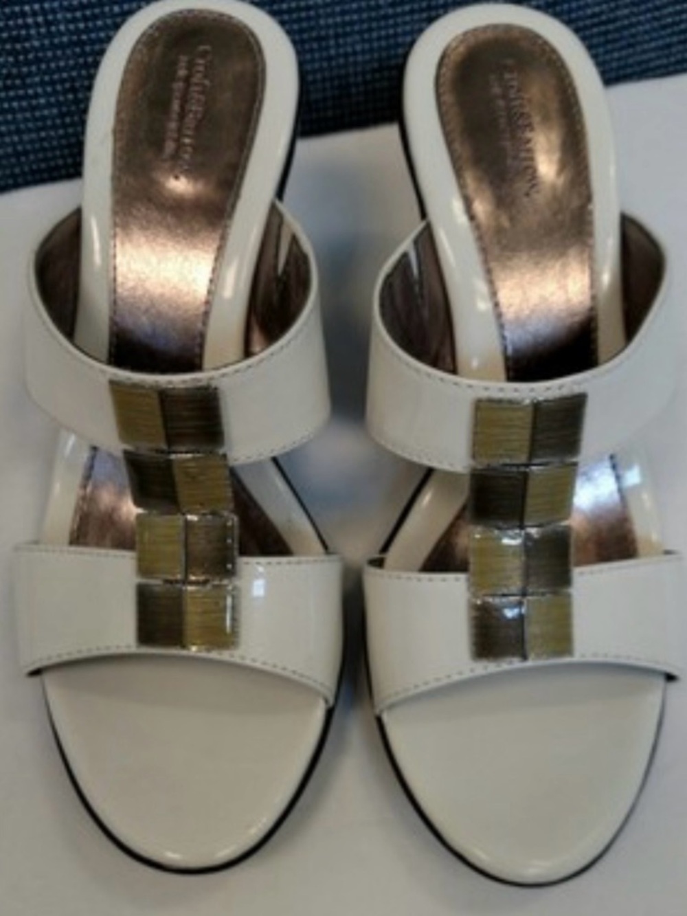 Croft & Barrow White Sandals with Gold and Green Accents